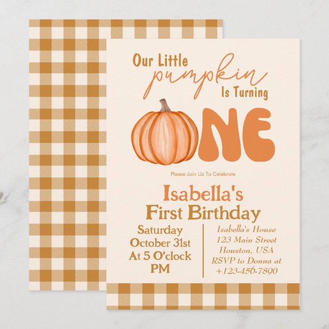 Invitación de cumpleaños número 1 de otoño Little  (Anverso / Reverso)