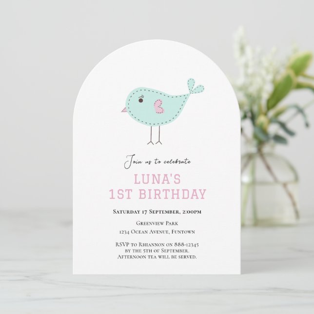 invitación de cumpleaños número 1 de Pájaro Azul P (Anverso de pie)