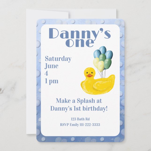 Invitación de Cumpleaños número 1 de Pato de Goma  (Anverso)