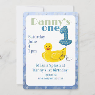 Invitación de cumpleaños número 1 de pato de goma