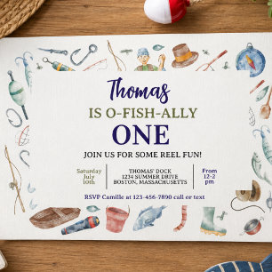Invitación de cumpleaños número 1 de pesca O-Pes