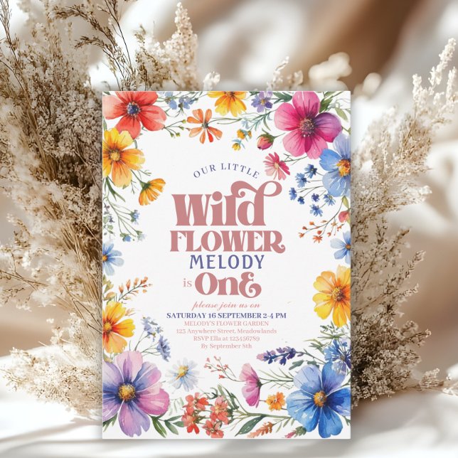 Invitación de cumpleaños número 1 de Pink Wildflow (Subido por el creador)