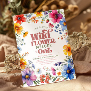 Invitación de cumpleaños número 1 de Pink Wildflow