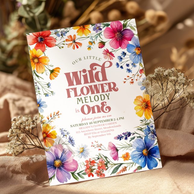 Invitación de cumpleaños número 1 de Pink Wildflow (Subido por el creador)