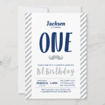 Invitación de cumpleaños número 1 de plata, bigote