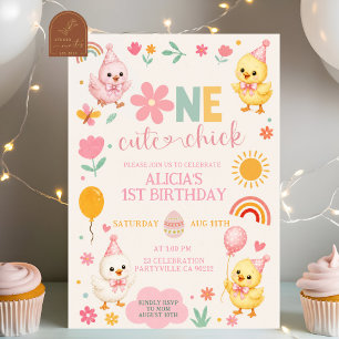 Invitación de cumpleaños número 1 de Pollita Linda