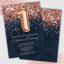 Invitación de cumpleaños número 1 de Rose Gold Nav