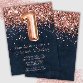 Invitación de cumpleaños número 1 de Rose Gold Nav