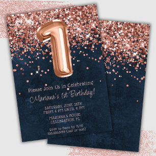 Invitación de cumpleaños número 1 de Rose Gold Nav