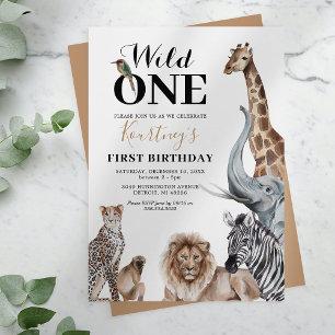 Invitación de cumpleaños número 1 de Safari Zoo