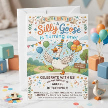 Invitación de cumpleaños número 1 de Silly Goose |