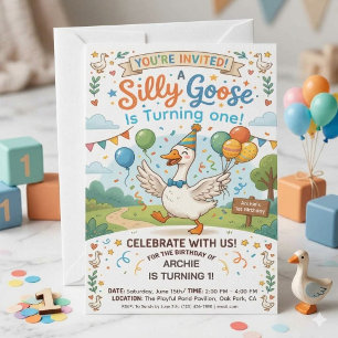Invitación de cumpleaños número 1 de Silly Goose