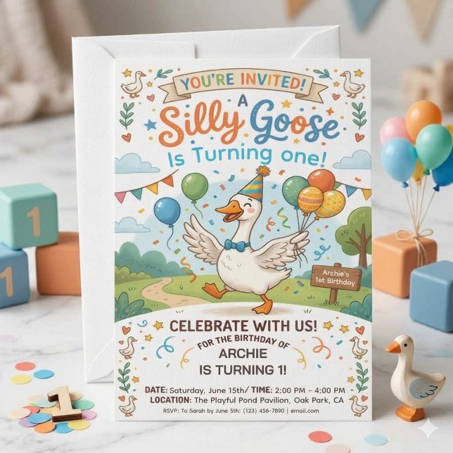 Invitación de cumpleaños número 1 de Silly Goose | (Subido por el creador)