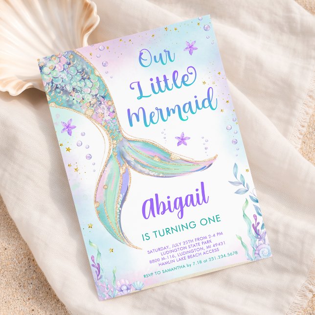 Invitación de cumpleaños número 1 de Sirena (Mermaid 1st Birthday Invitation
)