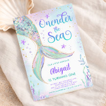 Invitación de cumpleaños número 1 de sirena bajo e