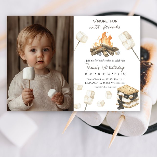 Invitación de cumpleaños número 1 de S'more Fun Ca (Subido por el creador)
