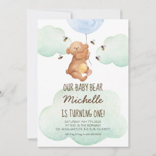 Invitación de cumpleaños número 1 de Teddy Bear Be