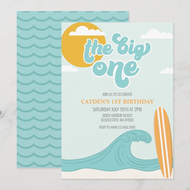 Invitación de cumpleaños número 1 de The Big One S (Anverso / Reverso)