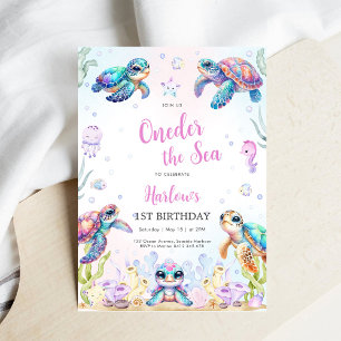 Invitación de cumpleaños número 1 de Tortuga Bajo