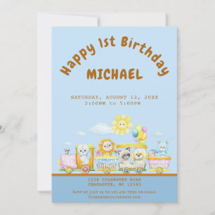 Invitación de cumpleaños número 1 de tren Feliz Cu