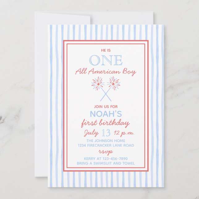 Invitación de cumpleaños número 1 de un niño total (Anverso)