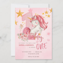 Invitación de cumpleaños número 1 de Unicornio pas
