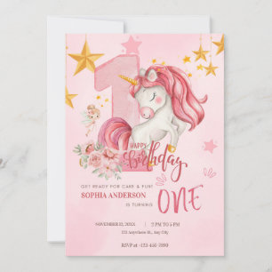 Invitación de cumpleaños número 1 de Unicornio pas