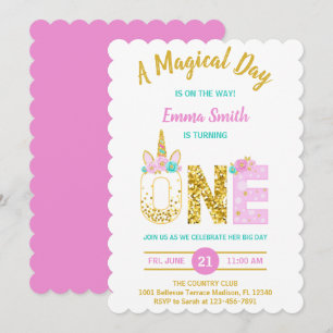 Invitación de cumpleaños número 1 de Unicornio Ros