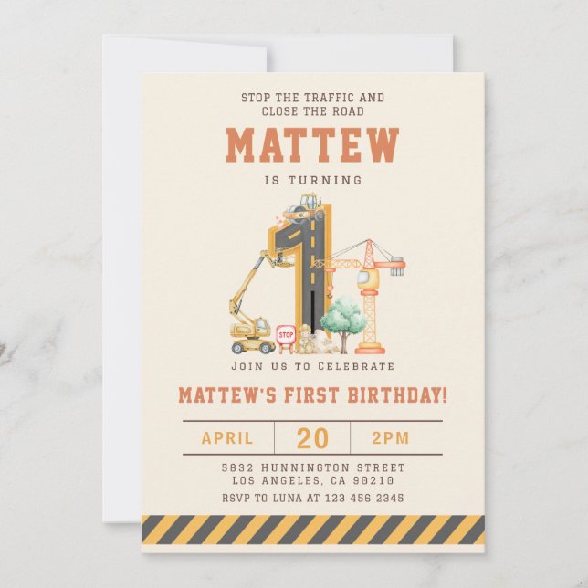 Invitación de cumpleaños número 1 de Vehículos de  (Anverso)