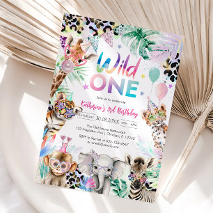 Invitación de cumpleaños número 1 de Wild One Leop