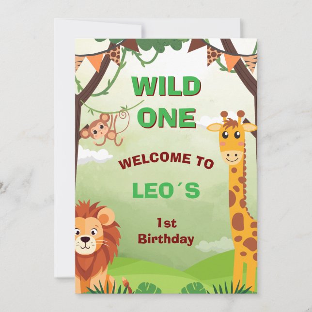 Invitación de cumpleaños número 1 de Wild One Safa (Anverso)