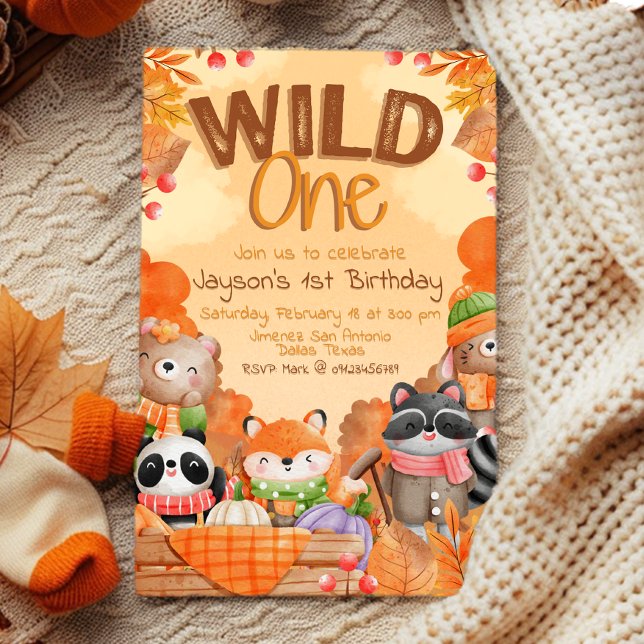 Invitación de cumpleaños número 1 de Wild One Wood (Wild One Woodlands 1st Birthday Invitation)