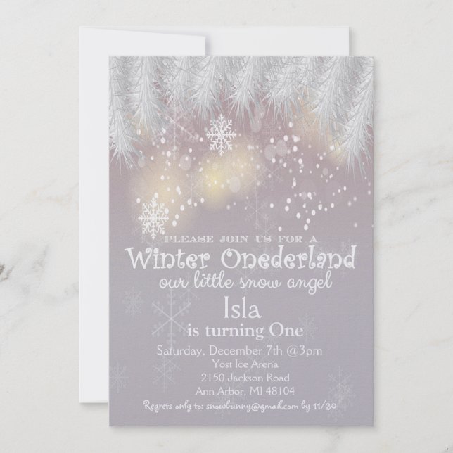 Invitación de cumpleaños número 1 de Winter Wonder (Anverso)