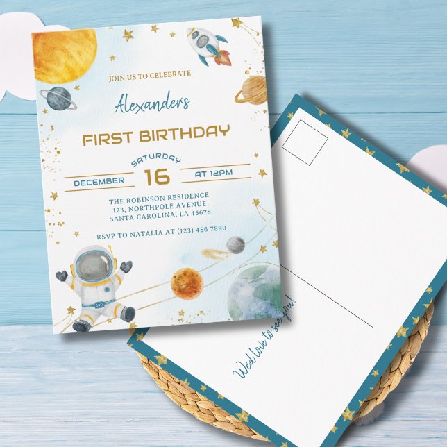 Invitación de cumpleaños número 1 del niño astrona (Subido por el creador)