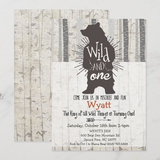 Invitación de cumpleaños número 1 del Oso Grande W (Anverso / Reverso)