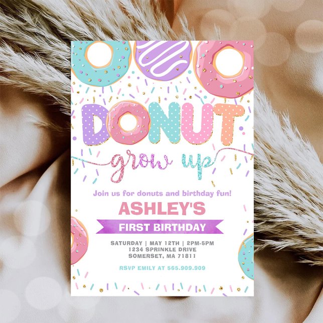Invitación de cumpleaños número 1 Donut Grow Up Fi (Subido por el creador)