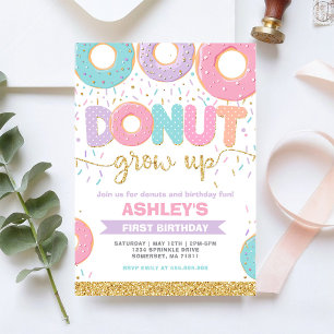 Invitación de cumpleaños número 1 Donut Grow Up Fi