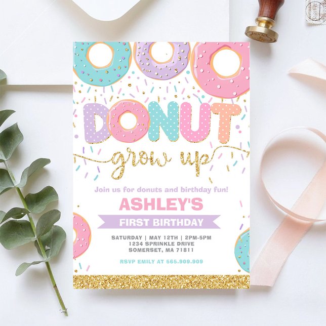 Invitación de cumpleaños número 1 Donut Grow Up Fi (Subido por el creador)
