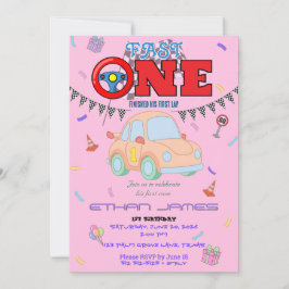 Invitación de cumpleaños número 1 editable coche d
