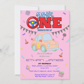 Invitación de cumpleaños número 1 editable coche d