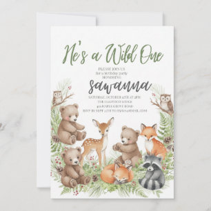 Invitación de cumpleaños número 1 Forest Friends W
