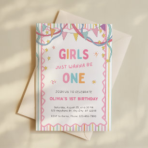 Invitación de cumpleaños número 1 'Girls Just Wann