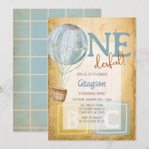 Invitación de cumpleaños número 1 Globo Vintage