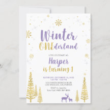 Invitación de cumpleaños número 1, Gold & Purple,