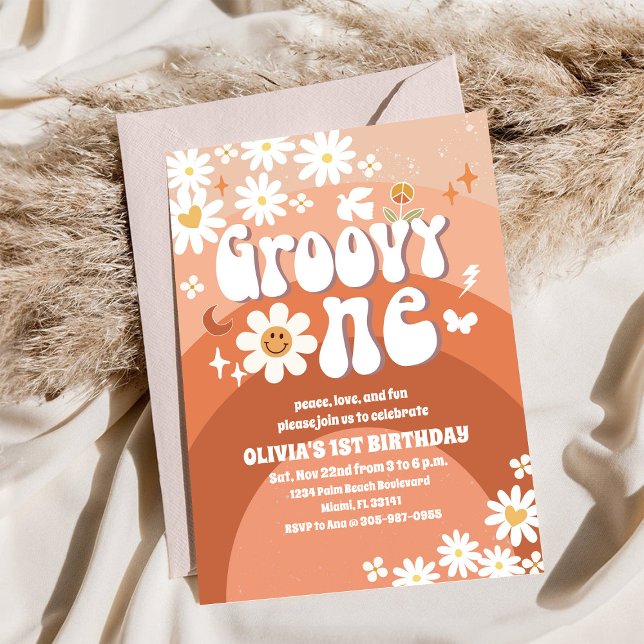 Invitación de cumpleaños número 1 Groovy Daisy Ret (Subido por el creador)