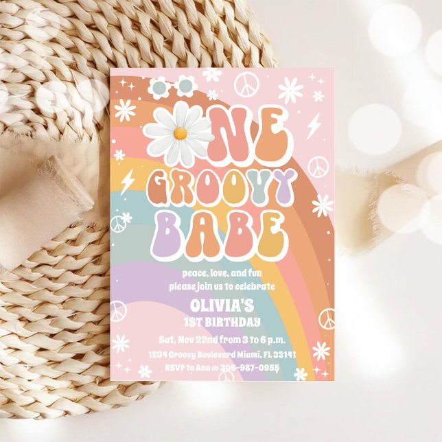 Invitación de Cumpleaños número 1 Groovy Rainbow (Subido por el creador)