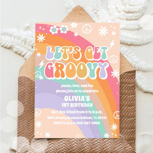 Invitación de Cumpleaños número 1 Groovy Rainbow