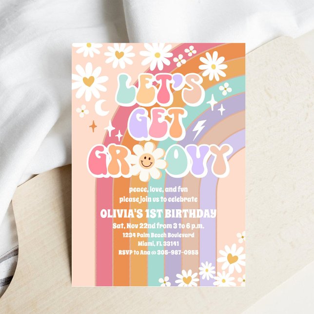 Invitación de Cumpleaños número 1 Groovy Rainbow (Subido por el creador)