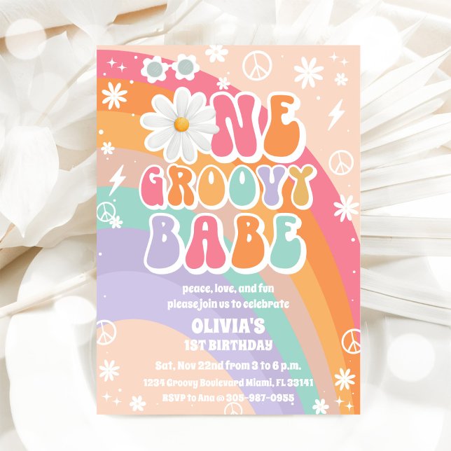 Invitación de Cumpleaños número 1 Groovy Rainbow (Subido por el creador)