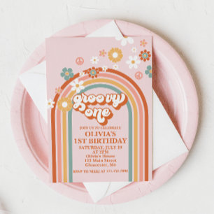 Invitación de cumpleaños número 1 Hippie Arcoíris 
